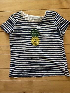 Talbots Women’s Size S Navy & White Striped Pineapple Tee